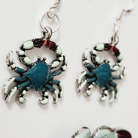 SALE! Crab pendant earrings set 925 sterling silver handmade enamel NICE! Beach - Picture 11 of 16